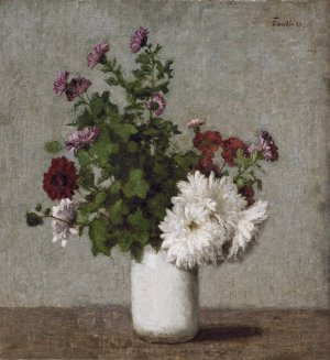 Flower Still Life, Autumn Chrysanthemums In A White Vase by Henri Fantin-Latour Oil Painting