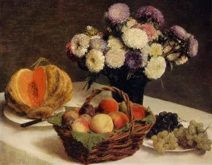 Flowers and Fruit, a Melon by Henri Fantin-Latour - Oil Painting Reproduction