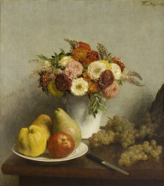 Flowers and Fruit  by Henri Fantin-Latour - Hand-Painted Oil Painting Reproduction