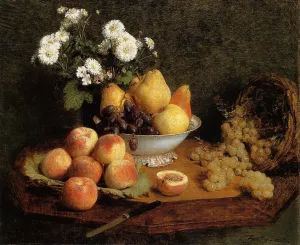 Flowers and Fruit on a Table by Henri Fantin-Latour Oil Painting