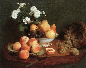 Flowers & Fruit on a Table by Henri Fantin-Latour Oil Painting