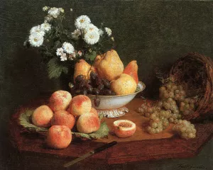 Flowers & Fruit on a Table by Henri Fantin-Latour - Oil Painting Reproduction