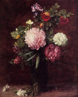 Flowers, Large Bouquet with Three Peonies by Henri Fantin-Latour Oil Painting