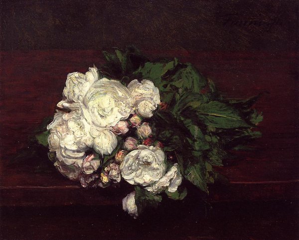 Main Product Photo of Flowers, White Roses Painting by Henri Fantin-Latour
