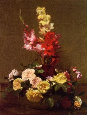 Gladiolas and Roses by Henri Fantin-Latour - Oil Painting Reproduction