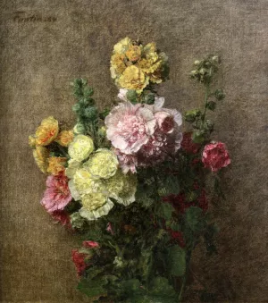 Hollyhocks without Vase by Henri Fantin-Latour Oil Painting