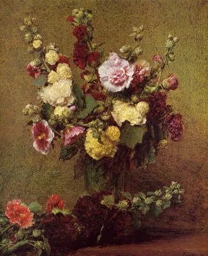 Hollyhocks painting by Henri Fantin-Latour