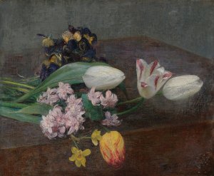 Jacinthes, Tulipes Et Pensees Posees Sur Une Table by Henri Fantin-Latour Oil Painting