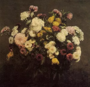 Large Bouquet of Crysanthemums by Henri Fantin-Latour - Oil Painting Reproduction
