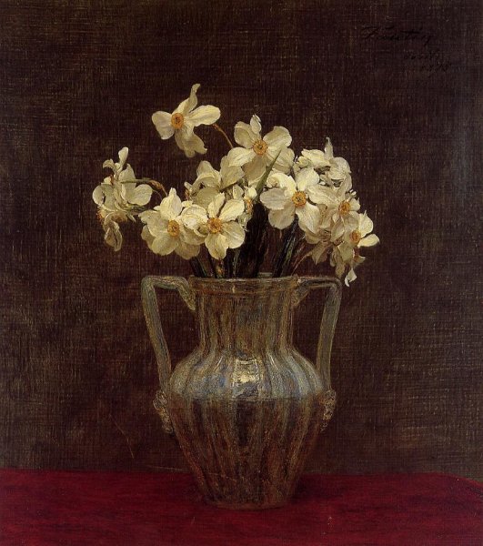 Main Product Photo of Narcisses in an Opaline Glass Vase Painting by Henri Fantin-Latour