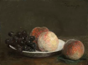 Peaches and grapes in a porcelain bowl by Henri Fantin-Latour Oil Painting
