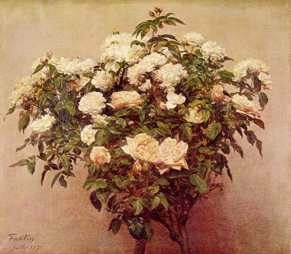 Main Product Photo of Rose Trees - White Roses Painting by Henri Fantin-Latour