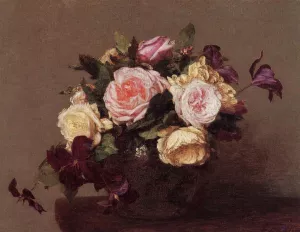 Roses and Clematis by Henri Fantin-Latour Oil Painting