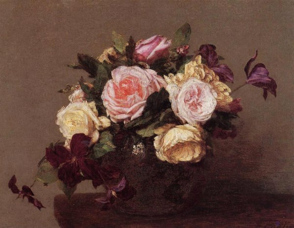 Main Product Photo of Roses and Clematis Painting by Henri Fantin-Latour