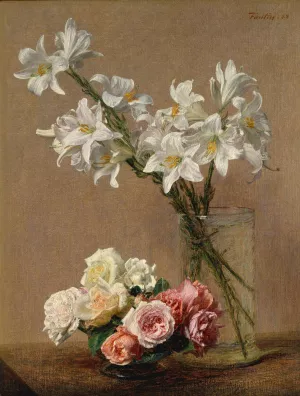 Roses and Lilies by Henri Fantin-Latour Oil Painting