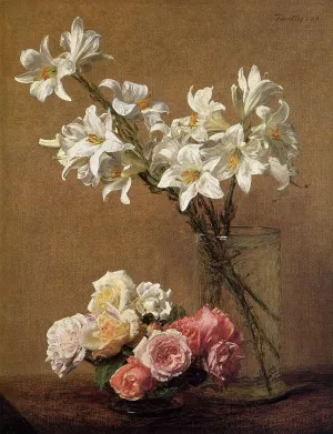 Roses and Lilies by Henri Fantin-Latour - Oil Painting Reproduction