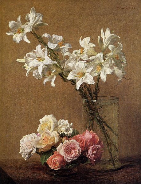 Roses and Lilies by Henri Fantin-Latour - Hand-Painted Oil Painting Reproduction