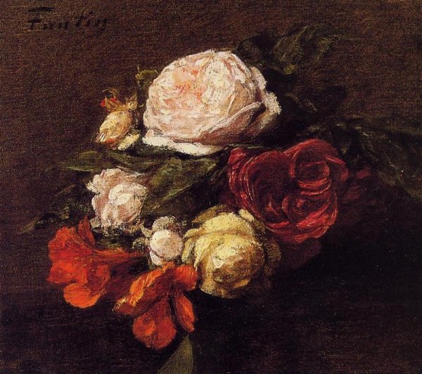 Main Product Photo of Roses and Nasturtiums Painting by Henri Fantin-Latour