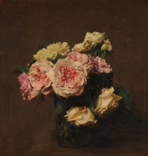 Roses dans un vase de cristal by Henri Fantin-Latour Oil Painting