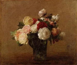 Roses in a Glass Vase by Henri Fantin-Latour - Oil Painting Reproduction