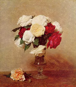 Roses in a Stemmed Glass by Henri Fantin-Latour Oil Painting