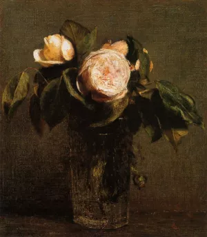 Roses in a Tall Glass by Henri Fantin-Latour Oil Painting