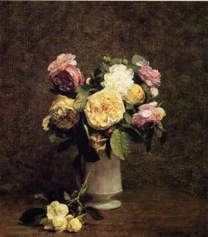 Roses in a White Porcelain Vase by Henri Fantin-Latour - Oil Painting Reproduction