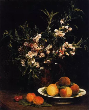 Still Life: Balsimines, Peaches and Apricots by Henri Fantin-Latour Oil Painting