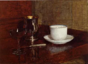 Still Life: Glass, Silver Goblet and Cup of Champagne by Henri Fantin-Latour - Oil Painting Reproduction
