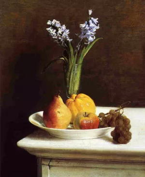 Still Life: Hyacinths and Fruit by Henri Fantin-Latour - Oil Painting Reproduction