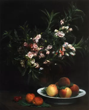 Still Life: Impatiens, Peaches and Apricots by Henri Fantin-Latour - Oil Painting Reproduction
