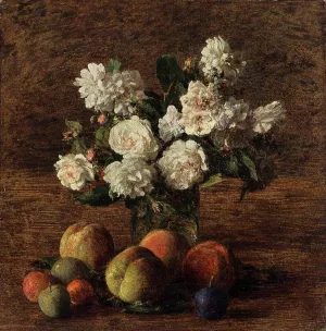 Still Life: Roses and Fruit by Henri Fantin-Latour - Oil Painting Reproduction