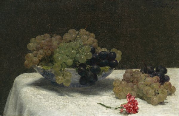 Main Product Photo of Still Life with Grapes and a Carnation  Painting by Henri Fantin-Latour