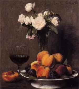 Still Life with Roses, Fruit and a Glass of Wine by Henri Fantin-Latour - Oil Painting Reproduction
