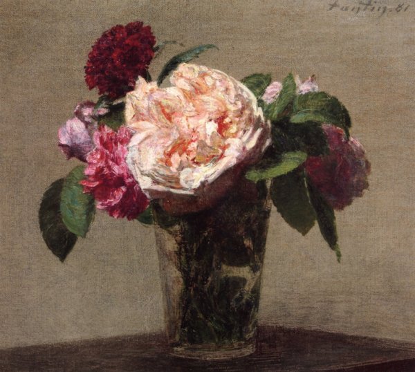 Main Product Photo of Tea Roses and Red Roses in a Glass Painting by Henri Fantin-Latour