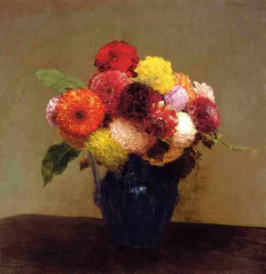 Vase of Dahlias by Henri Fantin-Latour Oil Painting