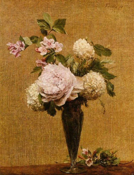 Main Product Photo of Vase of Peonies and Snowballs Painting by Henri Fantin-Latour