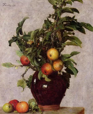 Vase with Apples and Foliage by Henri Fantin-Latour Oil Painting