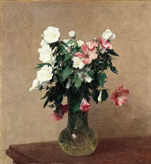 White and Pink Mallows in a Vase by Henri Fantin-Latour Oil Painting