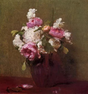 White Peonies and Roses, Narcissus by Henri Fantin-Latour - Oil Painting Reproduction