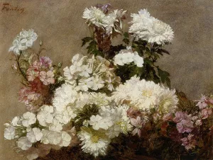 White Phlox, Summer Chrysanthemum and Larkspur painting by Henri Fantin-Latour