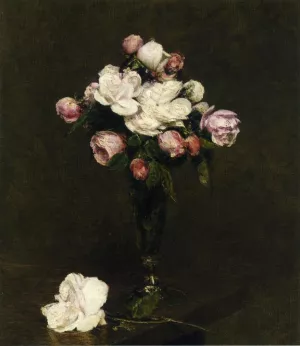 White Roses and Roses in a Footed Glass by Henri Fantin-Latour Oil Painting