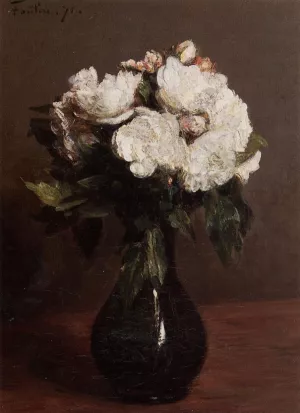 White Roses in a Green Vase painting by Henri Fantin-Latour