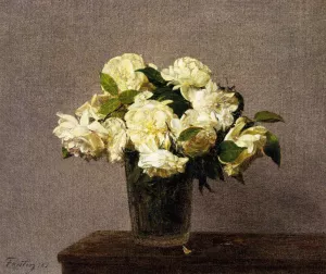 White Roses in a Vase by Henri Fantin-Latour Oil Painting