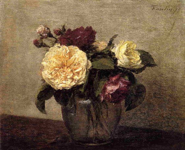 Yellow and Red Roses by Henri Fantin-Latour - Hand-Painted Oil Painting Reproduction