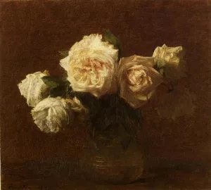 Yellow Pink Roses in a Glass Vase by Henri Fantin-Latour Oil Painting