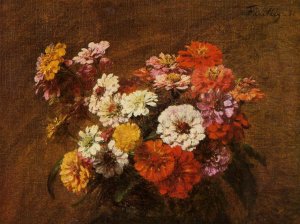 Zinnias in a Vase by Henri Fantin-Latour Oil Painting