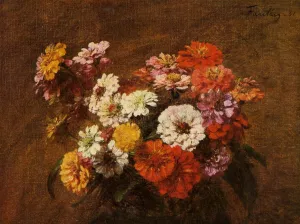 Zinnias in a Vase by Henri Fantin-Latour - Oil Painting Reproduction