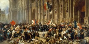 Lamartine refusant le drapeau rouge devant l'Hotel de Ville by Henri Felix Emmanuel Philippoteaux Oil Painting