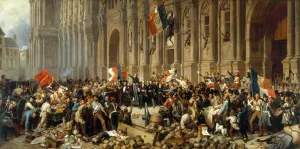 Lamartine refusant le drapeau rouge devant l'Hotel de Ville by Henri Felix Emmanuel Philippoteaux Oil Painting